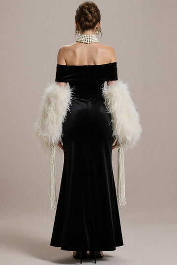 Black Mermaid Off the Shoulder Long Black Tie Dress